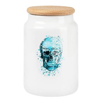 skull - Cookie Jar with Wooden Lid - white - Front