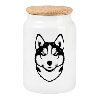Siberian Husky - Keksdose mit Holzdeckel - Weiß - Vorne