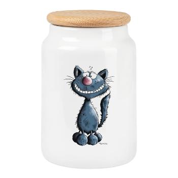 Grinse Katze - Keksdose mit Holzdeckel - Weiß - Vorne
