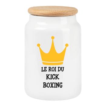 Kickboxing / Kick-Boxeur / Kick Boxing / - Boîte à biscuits avec couvercle en bois - blanc - Devant