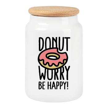 Donut worry, be happy! - Keksdose mit Holzdeckel - Weiß - Vorne