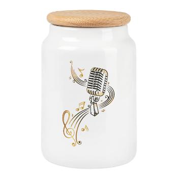 Microphone rétro avec des notes de musique. - Boîte à biscuits avec couvercle en bois - blanc - Devant