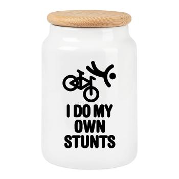 I do my own stunts mountain bike MTB ATB biking - Cookie Jar with Wooden Lid - white - Front