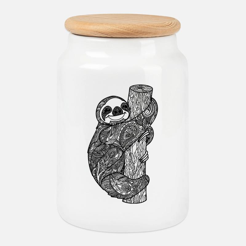 Faultier Zentangle - Keksdose mit Holzdeckel - Weiß
