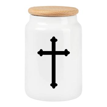 Cross as shadow image - Cookie Jar with Wooden Lid - white - Front