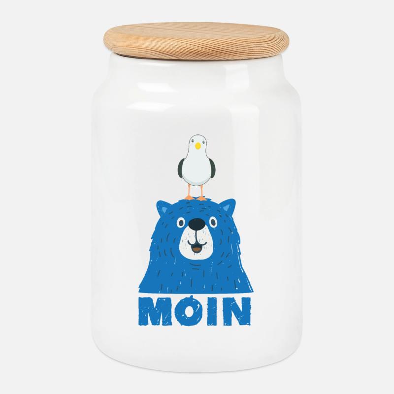 Blauer Bär mit Möwe Kopf Moin Hamburger Dialekt  - Keksdose mit Holzdeckel - Weiß