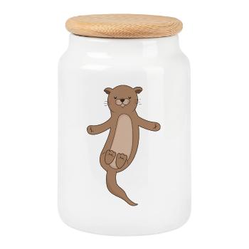 Otter - Cookie Jar with Wooden Lid - white - Front