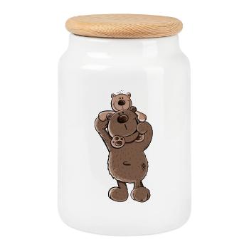 Ours Papa ou Ours Frère I Frères et sœurs I Papa - Boîte à biscuits avec couvercle en bois - blanc - Devant