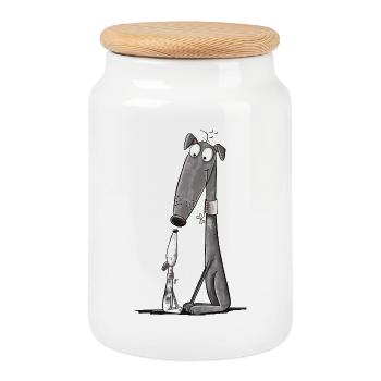 Windhund Mama mit Welpe I Whippet Hund - Keksdose mit Holzdeckel - Weiß - Vorne
