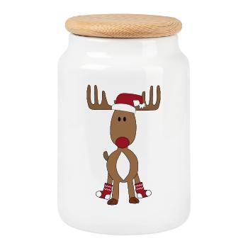 Noël - Boîte à biscuits avec couvercle en bois - blanc - Devant