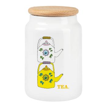Thé - Boîte à biscuits avec couvercle en bois - blanc - Devant