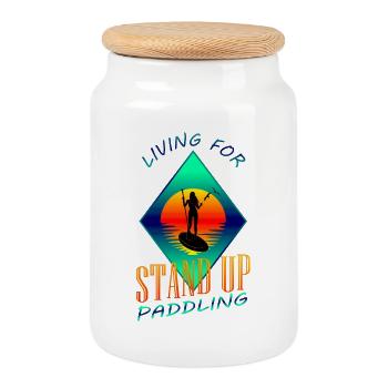 Stand Up Paddling - Keksdose mit Holzdeckel - Weiß - Vorne