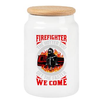 Firefighter hero in a circle of flames - Cookie Jar with Wooden Lid - white - Front