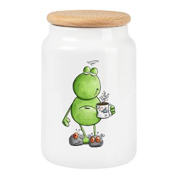 Fatigué matin grouch grenouille j’ai trop dormi je café - Boîte à biscuits avec couvercle en bois - blanc - Devant