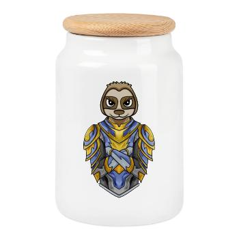 Knight Sloth cool - Cookie Jar with Wooden Lid - white - Front