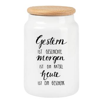 Gestern ist Geschiche... Heute ein Geschenk! - Keksdose mit Holzdeckel - Weiß - Vorne
