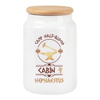 Cabin #9 in Camp Half Blood, Child of Hephaestus - Cookie Jar with Wooden Lid - white - Front