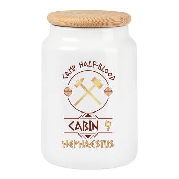 Cabin #9 in Camp Half Blood, Child of Hephaestus - Cookie Jar with Wooden Lid - white - Front