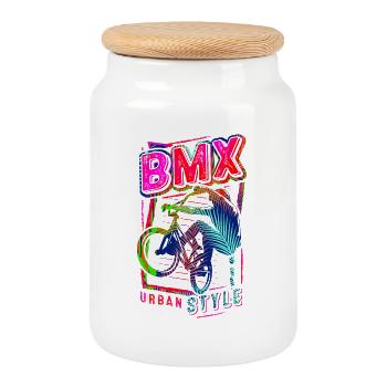 Retro Bmx in Bunt & Farbig - Bmx Fahrrad fahren - Keksdose mit Holzdeckel - Weiß - Vorne