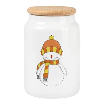 Frosty Winter Snowman - Cookie Jar with Wooden Lid - white - Front