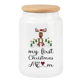 My First Christmas as Mom - Cookie Jar with Wooden Lid - white - Front