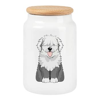 adorable Bobtail Dog - plush German Shepherd - Cookie Jar with Wooden Lid - white - Front