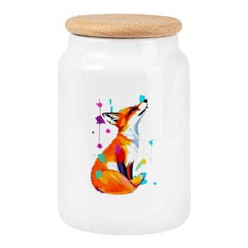 Renard de l’explosion de couleurs, - Boîte à biscuits avec couvercle en bois - blanc - Devant