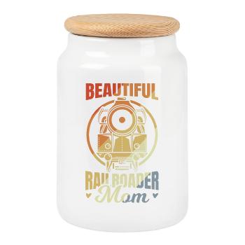 Railroad Mama - Cookie Jar with Wooden Lid - white - Front