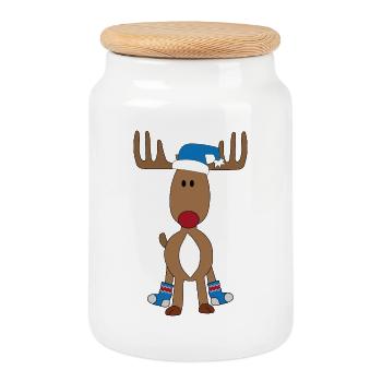 Drôle d’orignal pour Noël - Boîte à biscuits avec couvercle en bois - blanc - Devant