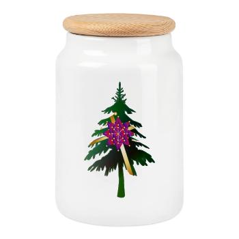 Christbaum oder Weihnachtsbaum & Geschenkschleife - Keksdose mit Holzdeckel - Weiß - Vorne