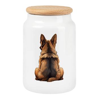 German Shepherd - Cookie Jar with Wooden Lid - white - Front