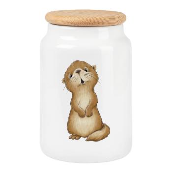 Cute Otter - Cookie Jar with Wooden Lid - white - Front