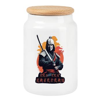 Samouraï, voie du guerrier - Boîte à biscuits avec couvercle en bois - blanc - Devant