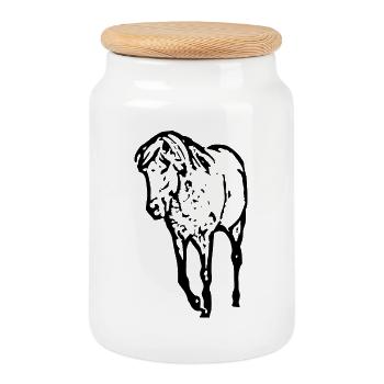 Chevaux T-shirt Cadeau Cavalier - Boîte à biscuits avec couvercle en bois - blanc - Devant