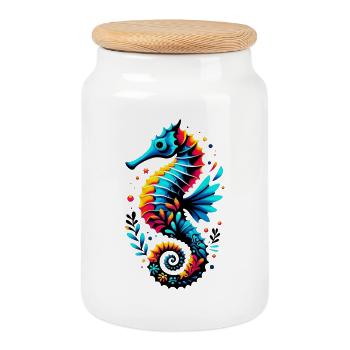 Hippocampe - Boîte à biscuits avec couvercle en bois - blanc - Devant