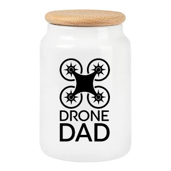 Drone Dad Cool Dad Funny Sayings Flying Logo - Cookie Jar with Wooden Lid - white - Front