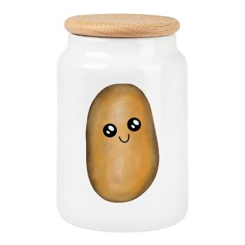 Kawai potato potatoes - Cookie Jar with Wooden Lid - white - Front