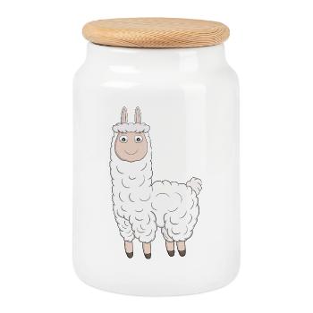An adorable Llama - Cookie Jar with Wooden Lid - white - Front