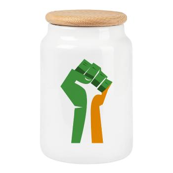The Raised Fist (Green, White, Orange) - Cookie Jar with Wooden Lid - white - Front