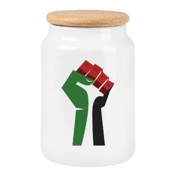 The Raised Fist (Green, White, Black, Red) - Cookie Jar with Wooden Lid - white - Front