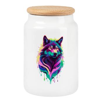 Colorful Wolf Graffiti Wolf Head - Cookie Jar with Wooden Lid - white - Front