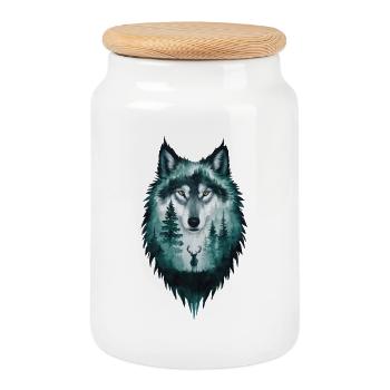 Wolf Silhouette Deer Woodland Gift - Cookie Jar with Wooden Lid - white - Front