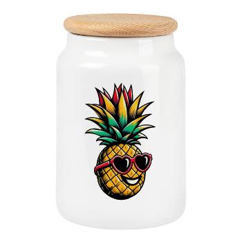 Ananas mit Sonnenbrille - Keksdose mit Holzdeckel - Weiß - Vorne