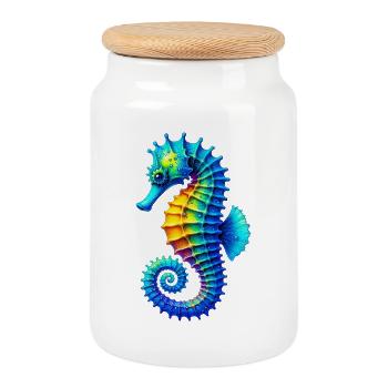 Hippocampe - Boîte à biscuits avec couvercle en bois - blanc - Devant