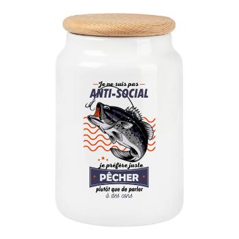 Anti-Social Pêcheur Poisson Graphique - Boîte à biscuits avec couvercle en bois - blanc - Devant