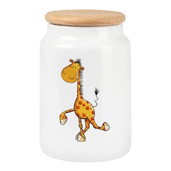 Funny Giraffe - Cookie Jar with Wooden Lid - white - Front