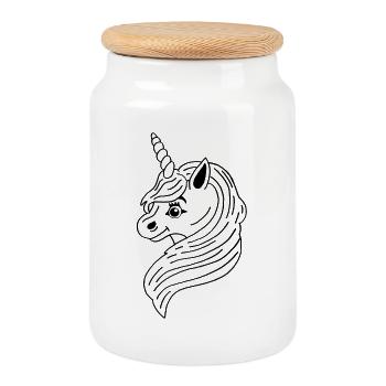 Black manga unicorn - Cookie Jar with Wooden Lid - white - Front