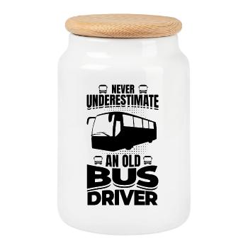 Bus driver grandfather - Cookie Jar with Wooden Lid - white - Front