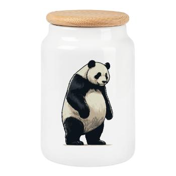Panda - Boîte à biscuits avec couvercle en bois - blanc - Devant