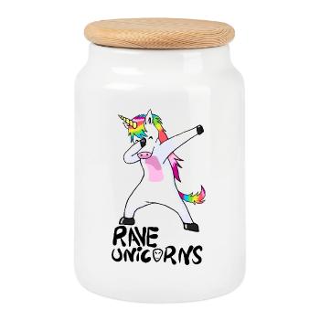 Logo Rave Licornes Noir Texte - Boîte à biscuits avec couvercle en bois - blanc - Devant